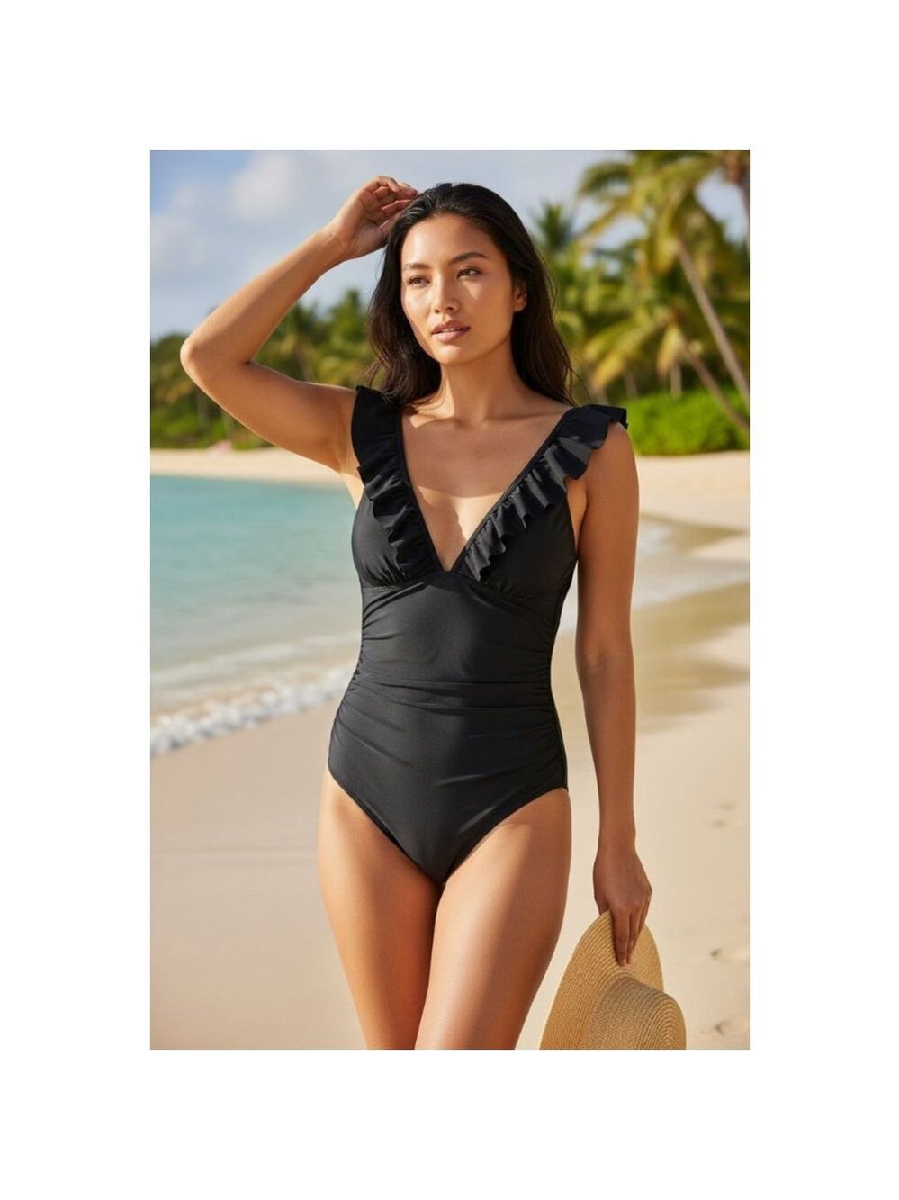 CUPSHE Multi Ruffled Straps Solid Color V-Neck Swimsuit Size Small - Picture 10 of 10
